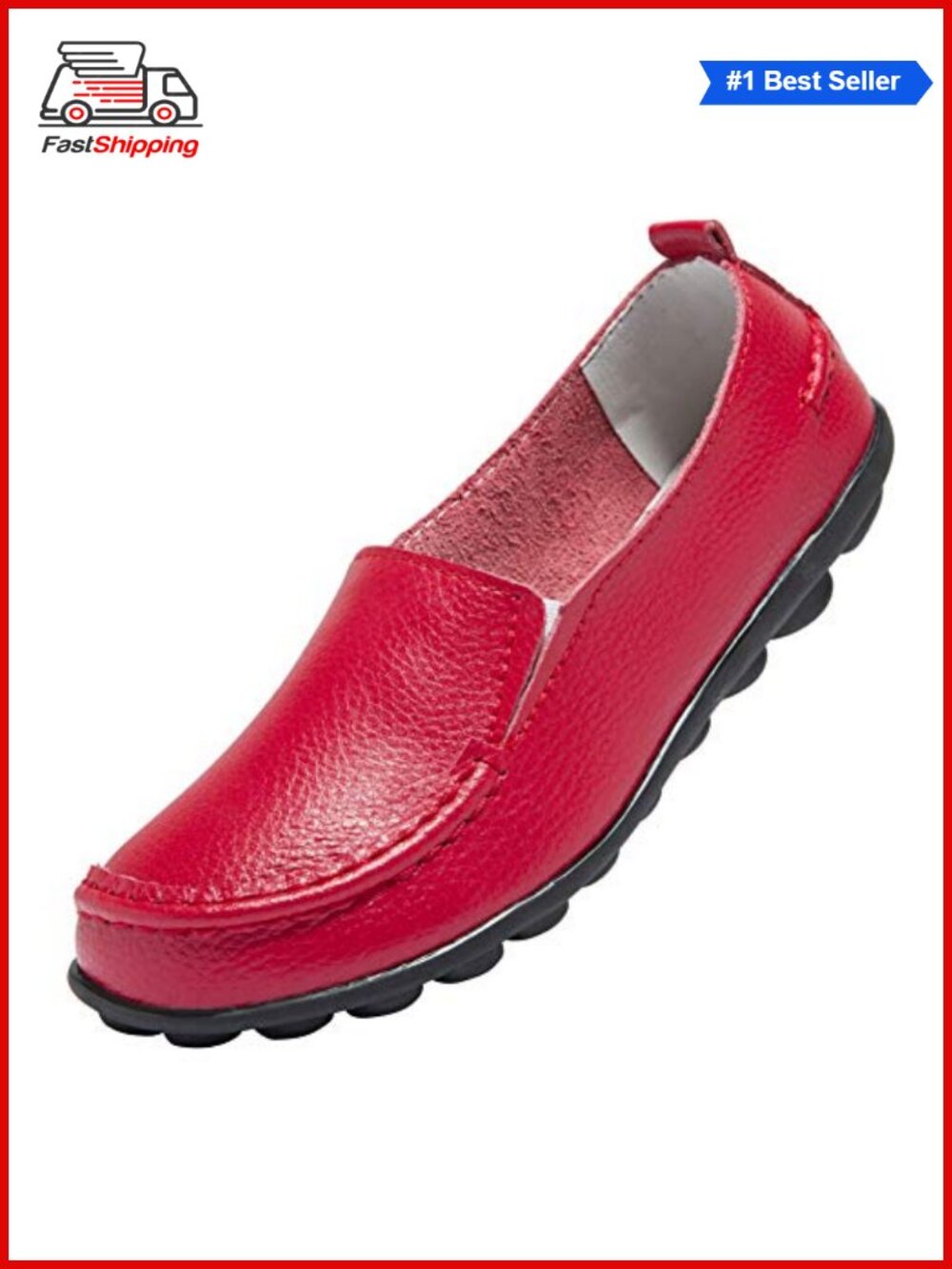 Women's Leather Slip On Loafers Comfortable Walking Flats Casual Driving Shoes